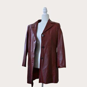Golden Swallow Maroon Leather Jacket – Removable Fur Panel | Size XL